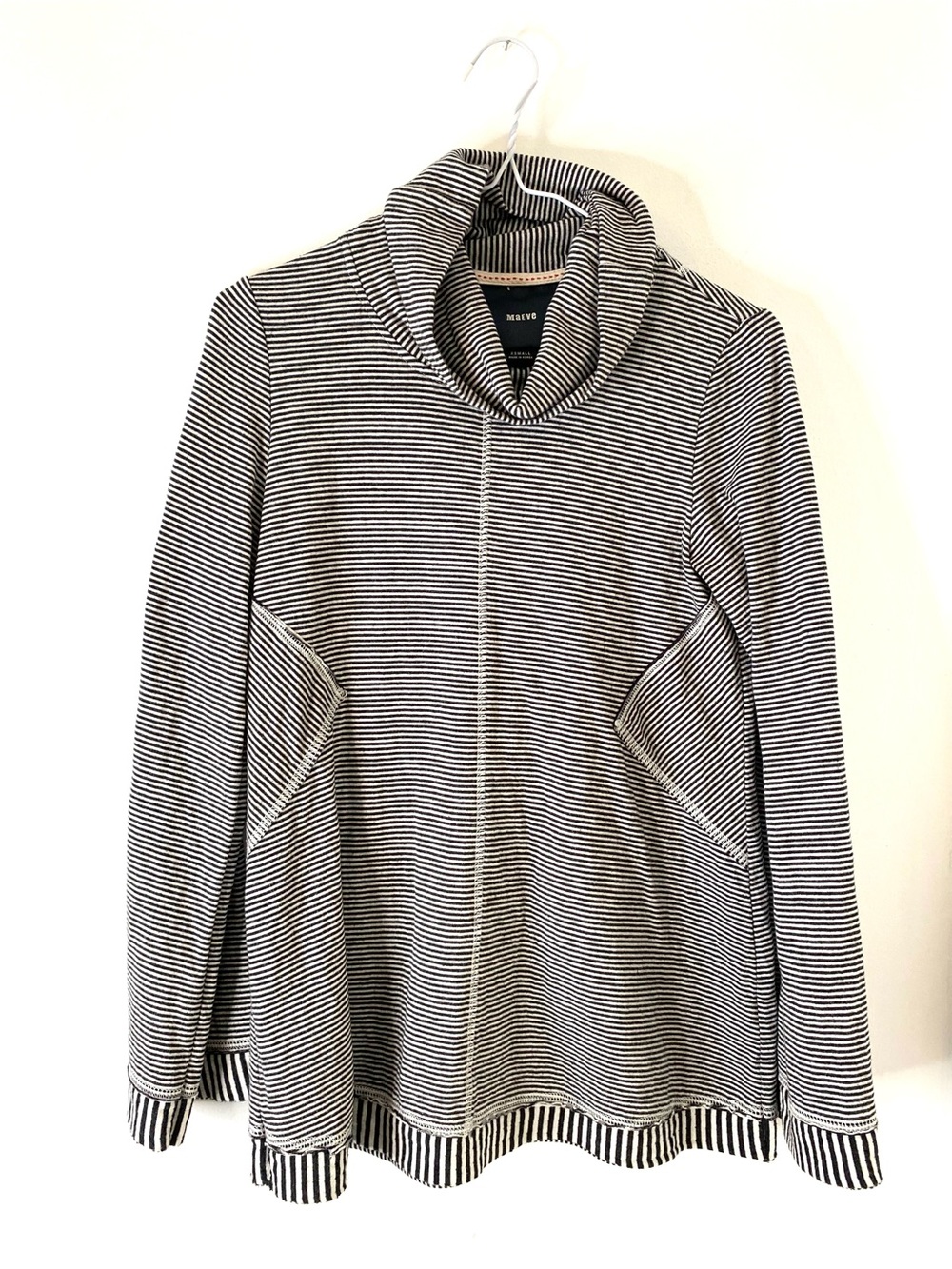 Maeve Anthropologie Black White Striped Cowl Neck Pullover Sweatshirt